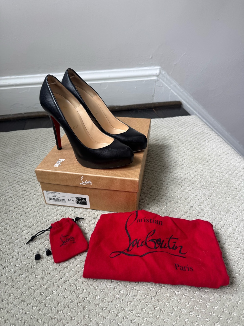 Christian Louboutin Rolando 120 Black Leather Platform Pumps 36.5